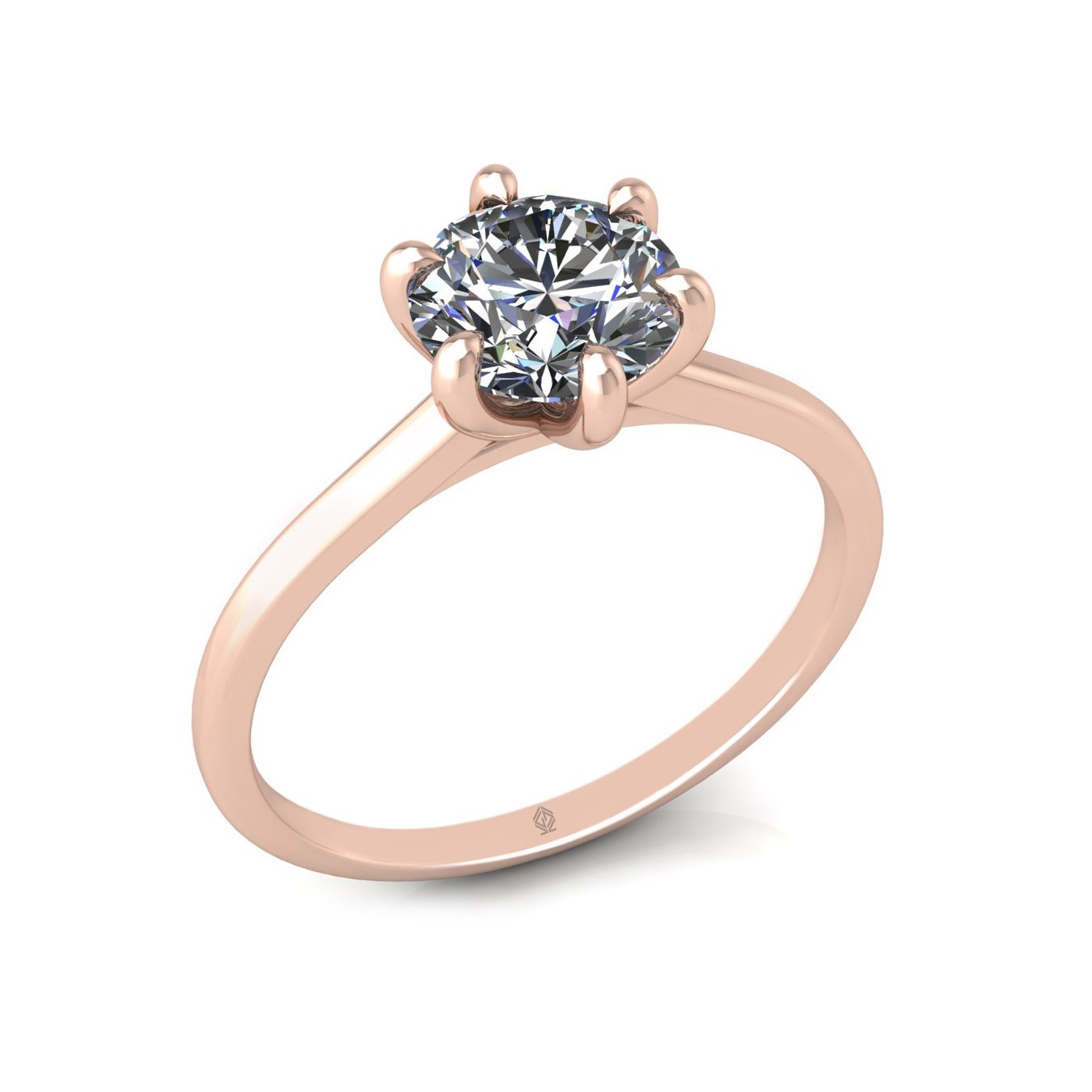 18K ROSE GOLD 6 PRONGS SOLITAIRE ROUND CUT DIAMOND ENGAGEMENT RING WITH WHISPER THIN BAND