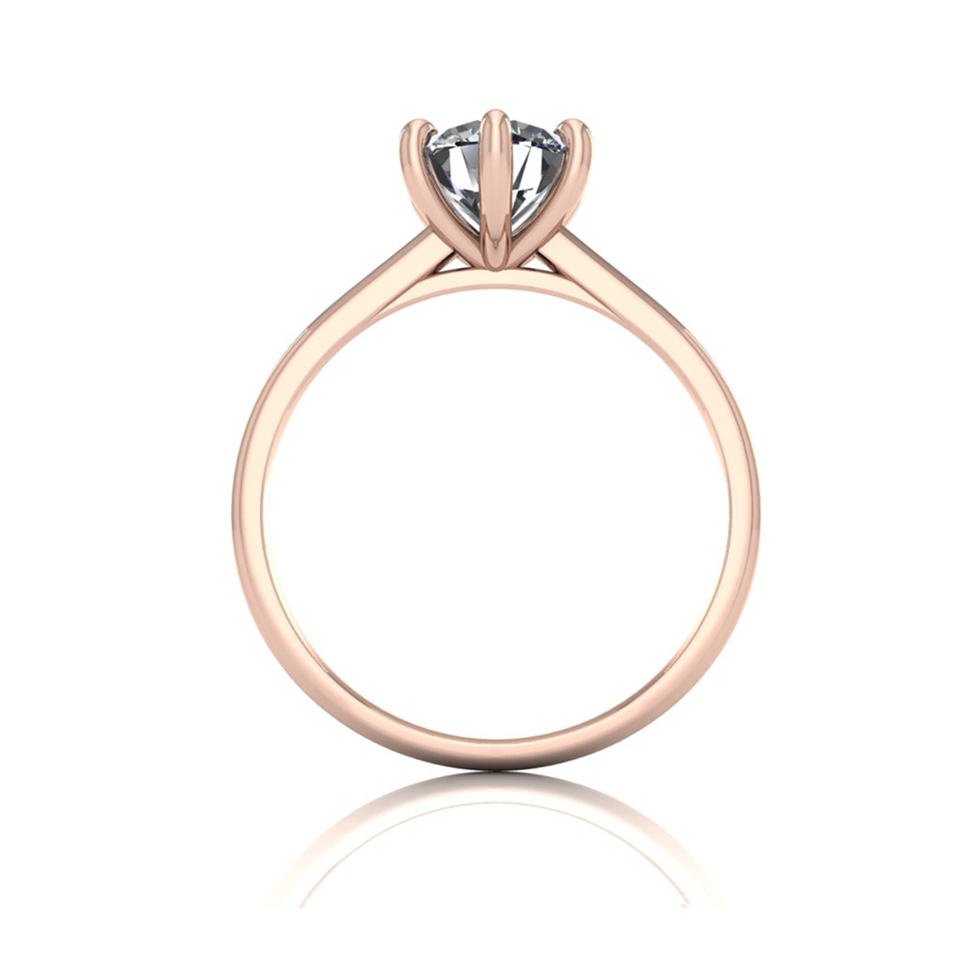 18K ROSE GOLD 6 PRONGS SOLITAIRE ROUND CUT DIAMOND ENGAGEMENT RING WITH WHISPER THIN BAND