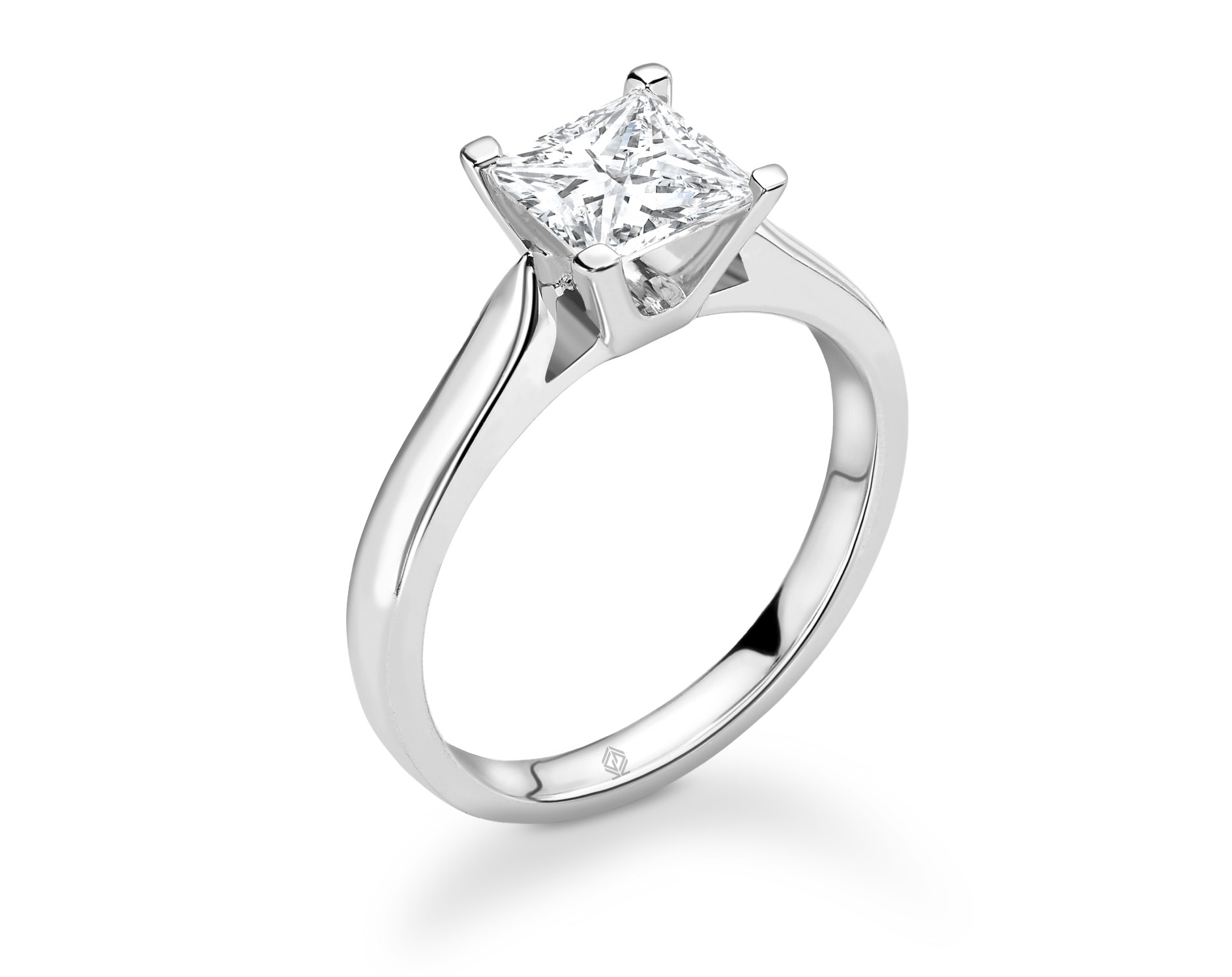 18K WHITE GOLD 4 PRONGS SOLITAIRE PRINCESS CUT DIAMOND ENGAGEMENT RING