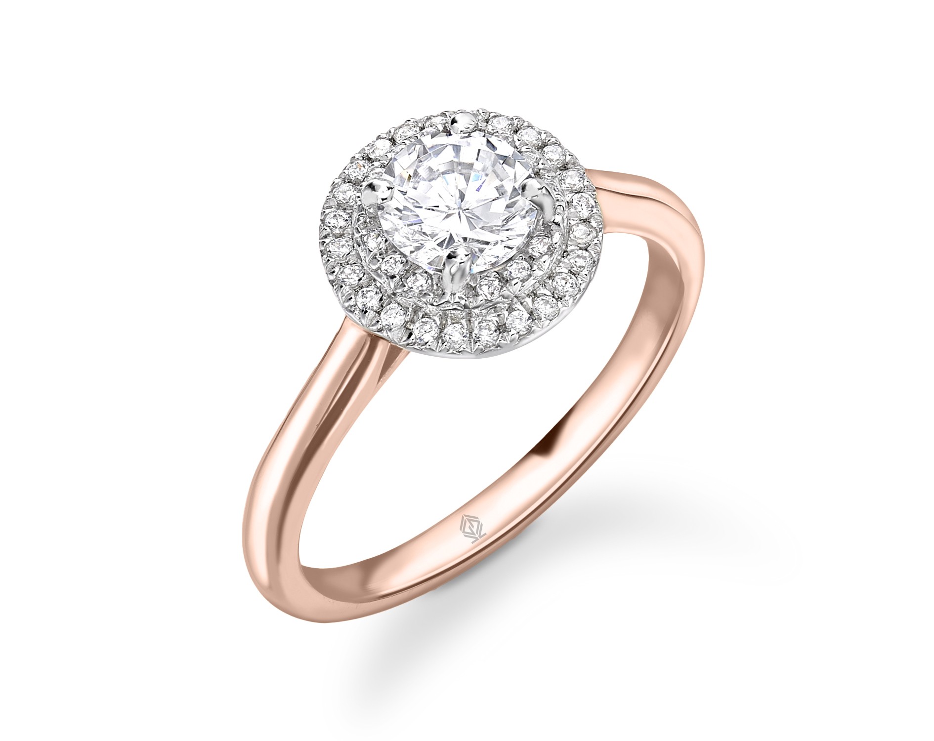 DUAL-TONE DOUBLE HALO ROUND CUT DIAMOND ENGAGEMENT RING